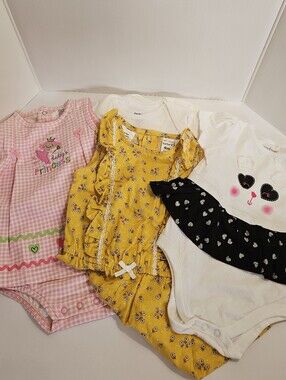 NWT - Baby Girls Summer Onesie & Dresses Lot - Pink, Yellow, White, Black